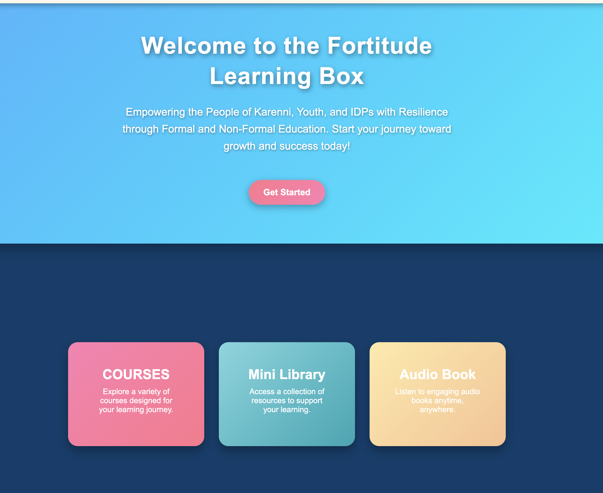 Fortitude Learning Box Welcome Screen